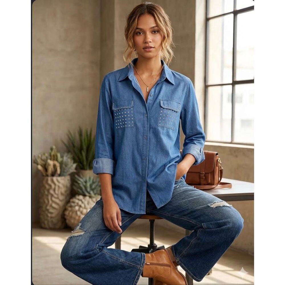 Chambray Studded Blouse